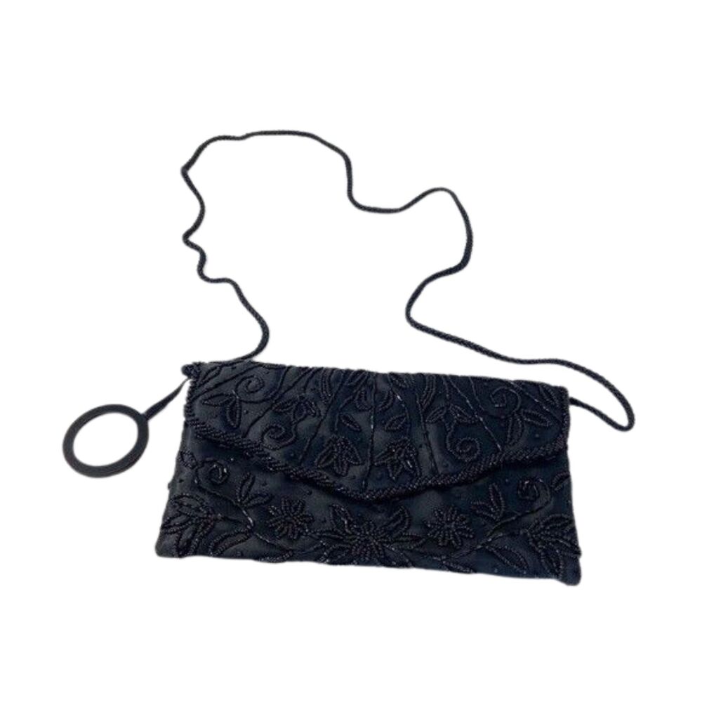 Apt. 9 Vintage Black Beaded Glamorous Elegant Evening Prom Clutch Chain Strap